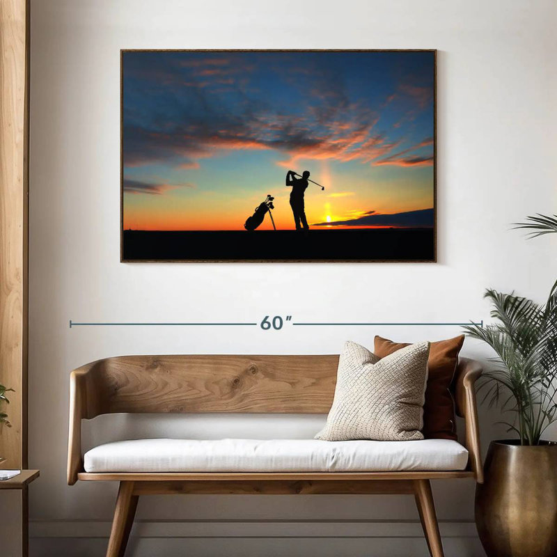 Golfing At Sunset, 46" X 31", Floating Frame Walnut