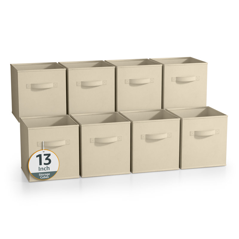 Sorbus 13 Inch Storage Bins - Sturdy Collapsible Fabric Storage Cubes with Handle - 8 Foldable Baskets for Organizing Clothes, Toys, Books - Storage Baskets for Shelves, Closets, Beige