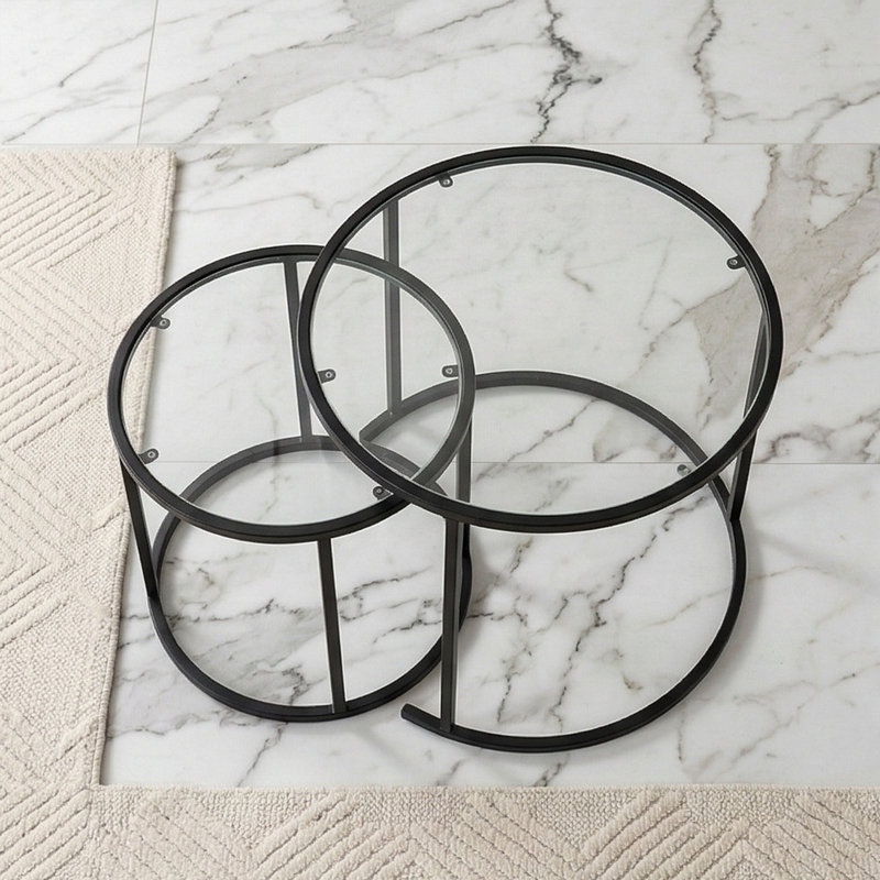 Ensemble de 2 tables basses Modern Modern, Transparent, Noir