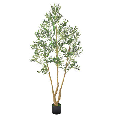 7FT Artificial Olive Tree Tall Fake Plant with Black Pot for Home Office Use
