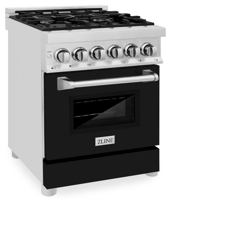 ZLINE 24 In. 2.8 Cu. Ft. Legacy Dual Fuel Range with 4 Burner Gas Cooktop and Electric Convection Oven, Black Matte