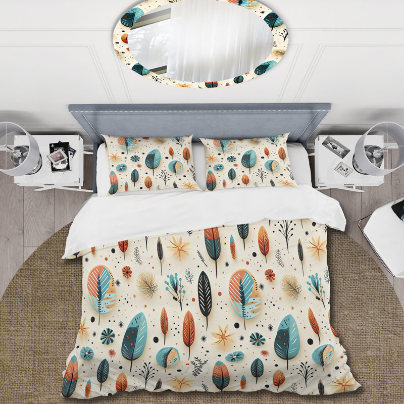 Ensemble de housse de couette Earthy Boho Eclectic Plants II, Housse de couette pour grand lit et 2 taies décor