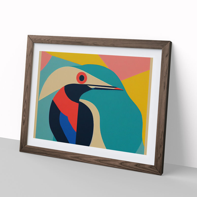 Abstract Kingfisher Bird Vol.2 - Framed Print, 46cm H x 64cm W x 2cm D, Walnut