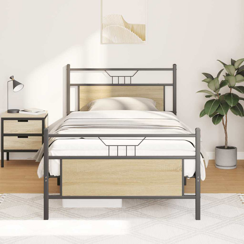 Bed Frame Without Mattress Engineered Wood, 100 x 200cm, Sonoma Oak