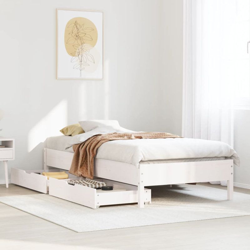 Chapelcrest Solid Wood Drawers Bed Frame, Small Single (2'6), White