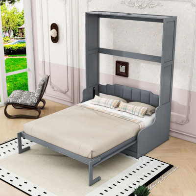 Lit escamotable en bois avec coussin