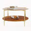 Luxueuse table basse ronde avec plateau en verre trempé doré + tablette de rangement en bois de noyer, pieds robustes en métal doré, 32,28 po de diamètre, centre de table élégant pour le salon moderne-1163759604