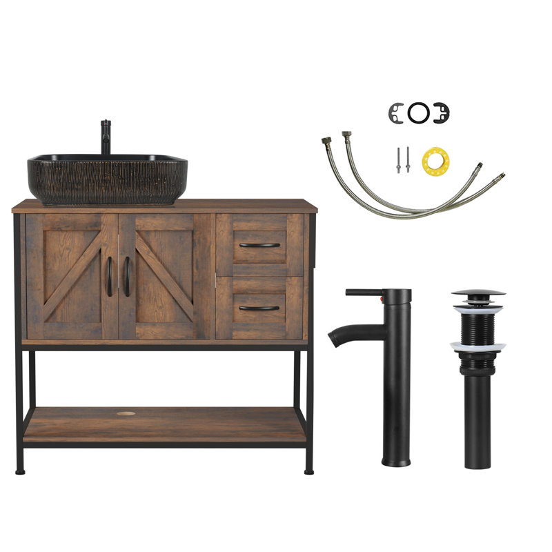 Free-Standing Farmhouse Single Bathroom Vanity With Sink, 36"