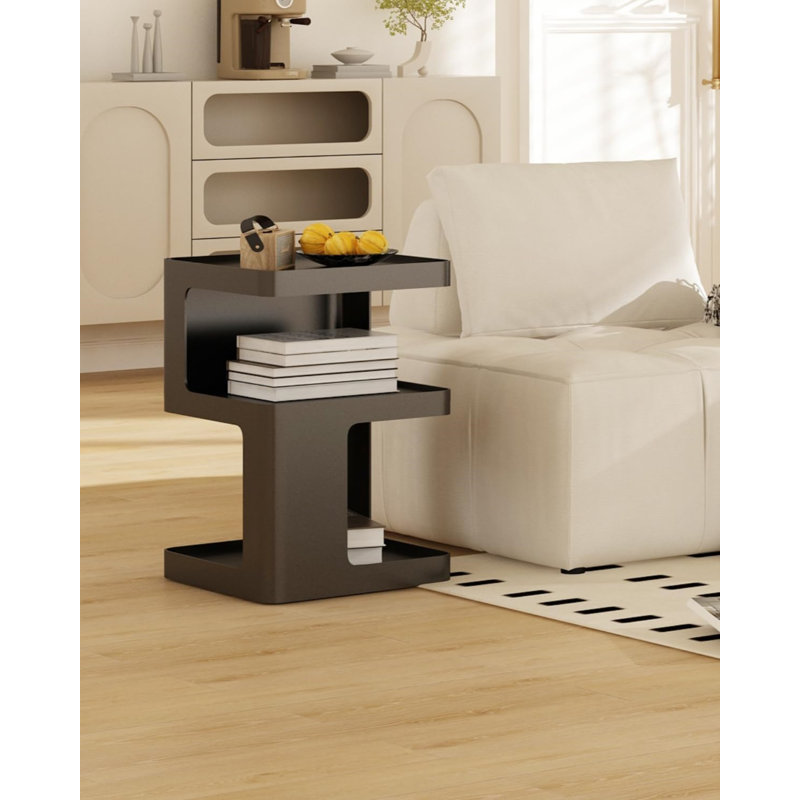 Black Modern 3-Tier Metal Side Table With Storage