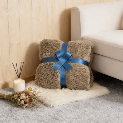 Brown Faux Fur Sherpa Queen Blanket, Thick Soft 90X90 For Bed
