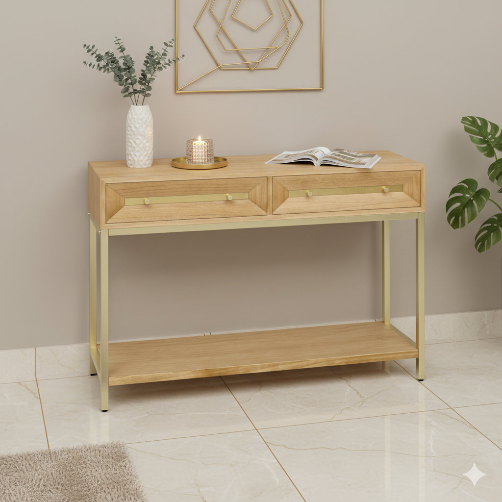 Latitude Run® Entry Table, Console With Two Drawers, Retro Hallway ...