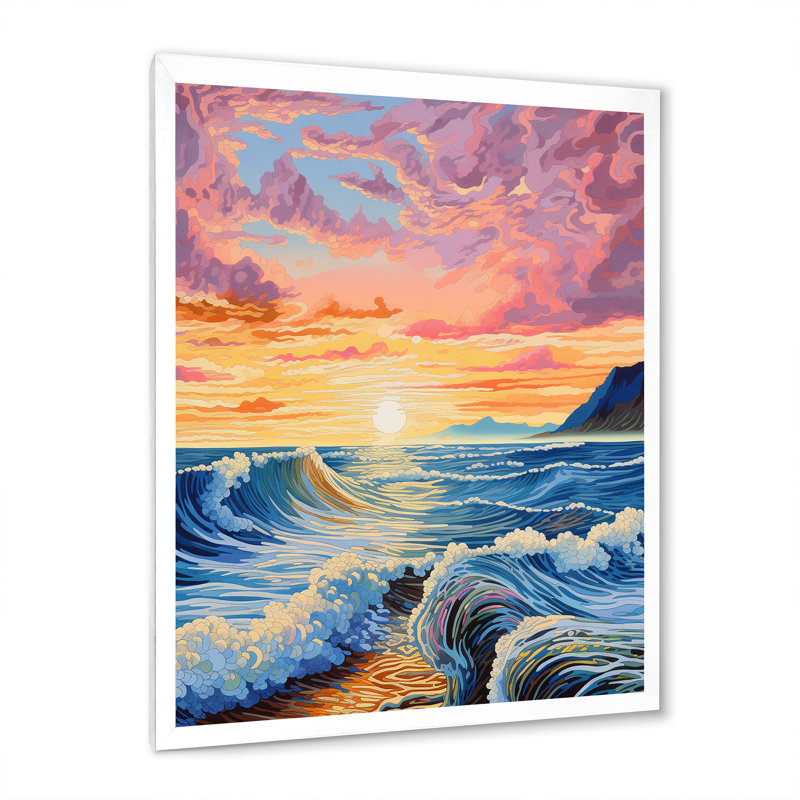 Rainbow Ocean Sunrise IV sur toile, H 32 po x l 24 po x P 1 po, Cadre simple blanc