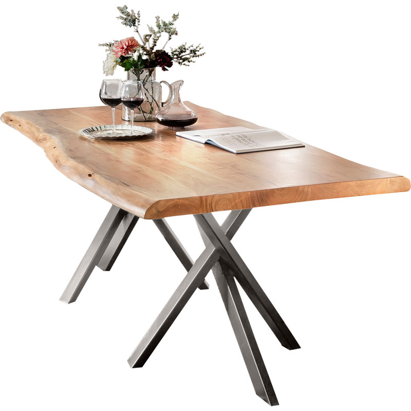 Sanita Acacia Solid Wood Top Metal Base Dining Table, Black, 78cm H x 240cm L x 100cm W