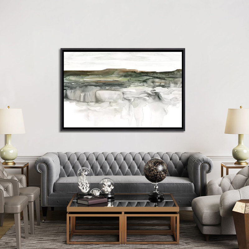 Impression de rivière Flow par Carol Robinson, Pas de tapis, H 40 po x l 60 po x 1,5 po, Toile avec cadre noir patiné