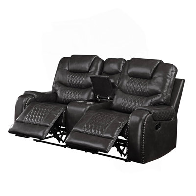 Braylon Magnetite Synthetic Leather Recliner Loveseat With Cupholder Console