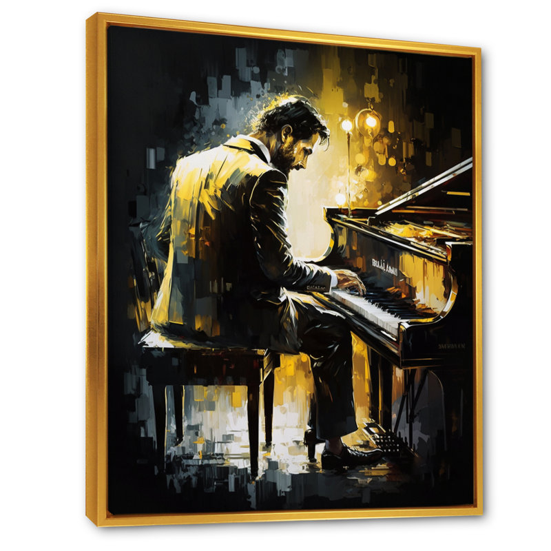 «Man jouant du piano I», reproduction sur toile, H 32 po x l 24 po x P 1 po, Toile avec cadre flottant or
