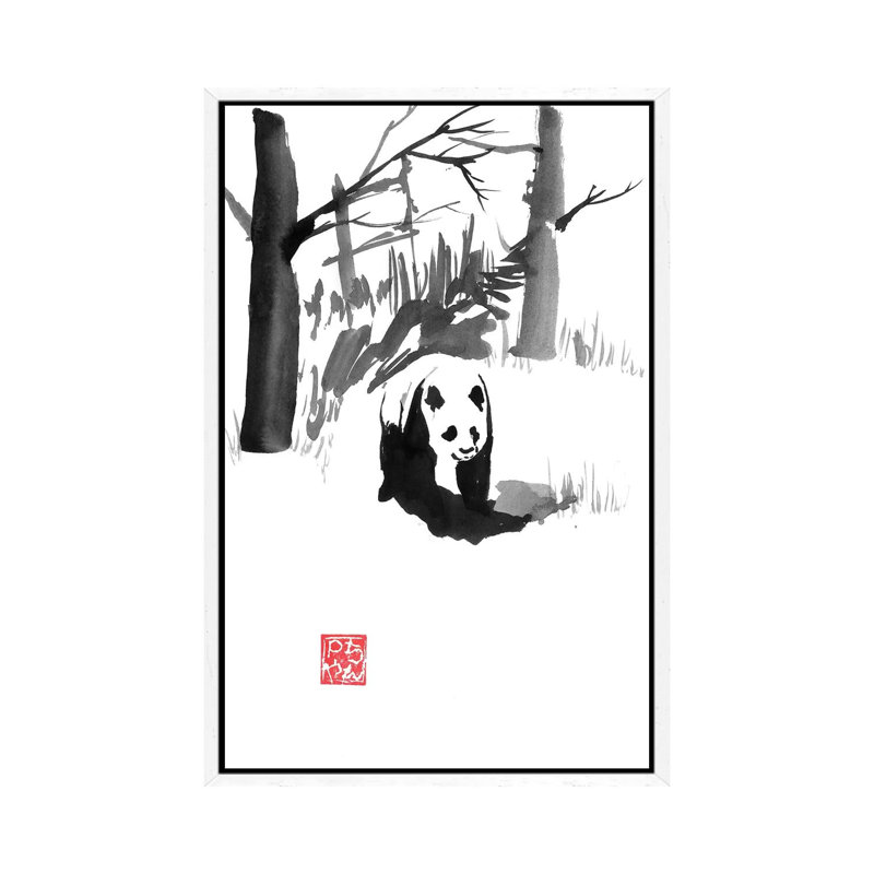Panda In The Forest by Péchane - Painting on Canvas, 152.5 cm H x 101.5 cm W, White Framed