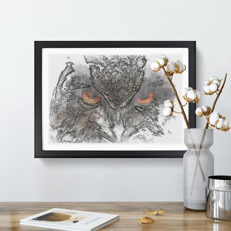 Great Horned Owl in Abstract - Picture Frame Graphic Art Print, Black Framed, 27cm H x 36cm W x 2cm D