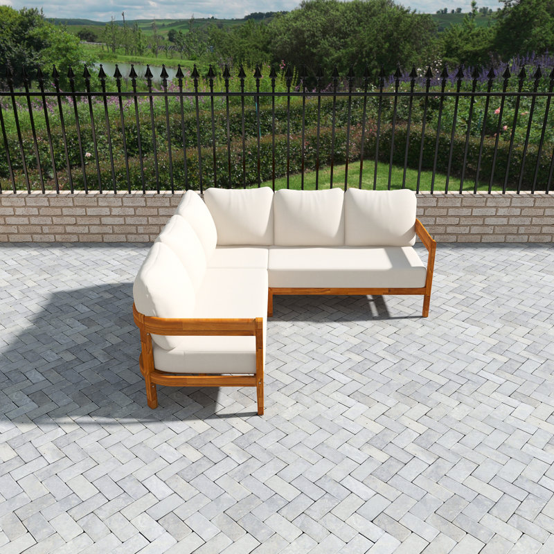 Canapé d'extérieur 80 po en bois massif d'acacia avec coussin amovible, Beige