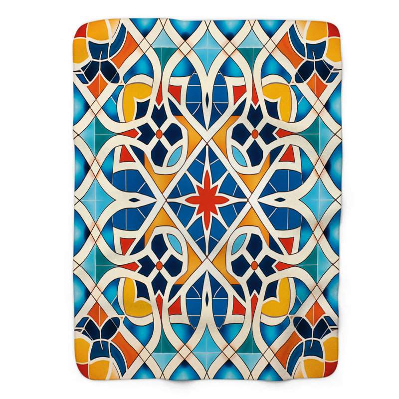 Motif de carreaux arabes - couverture sherpa de qualité supérieure 1 pièce, Lit simple