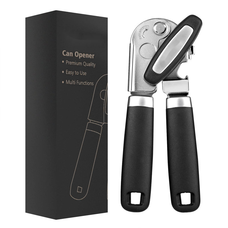 Black Stainless Steel Manual Can and Bottle Opener with Magnet