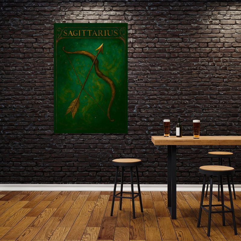 Affiche murale abstraite mystique vintage représentant un arc du Sagittaire doré, H 60 po x l 40 po