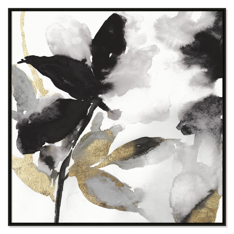 «Black Petals Black Leaves I Print» par Asia Jensen, Espresso, H 41,5 po x l 41,5 po