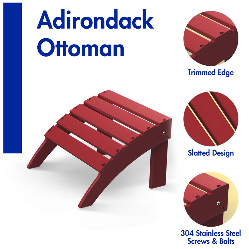 Folding Adirondack Ottoman, HDPE Weather Resistant Adirondack Chair Footrest, Red
