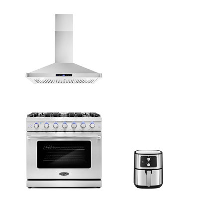 3 Piece Kitchen Appliance Package with 36"" Freestanding Gas Range 36"" Wall Mount Range Hood & 5.5L Electric Hot Air Fryer -  Cosmo, COS-3PKG-257