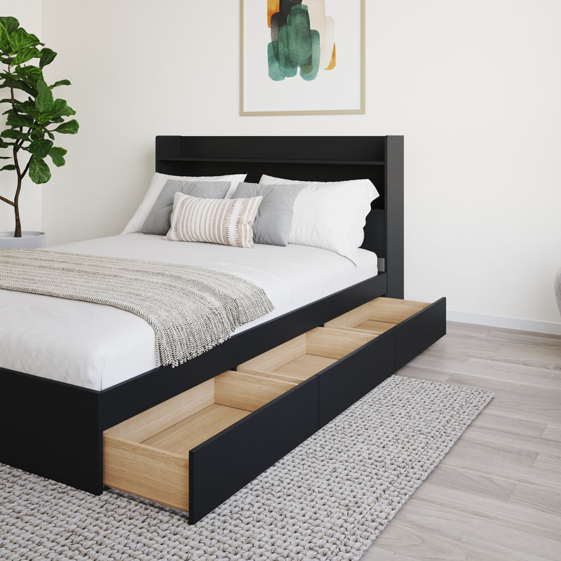 Antyone 2-Piece Reversible Storage Bed with Headboard, Full , Black