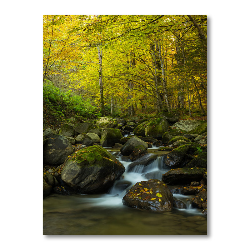 Belle cascade de forêt d'été - décoration murale traditionnelle sur toile, H 20 po x l 12 po x P 1 po, Toile tendue