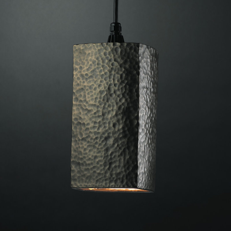 Luminaire suspendu rectangulaire 1 lumière Custinne, Laiton martelé, Câble noir