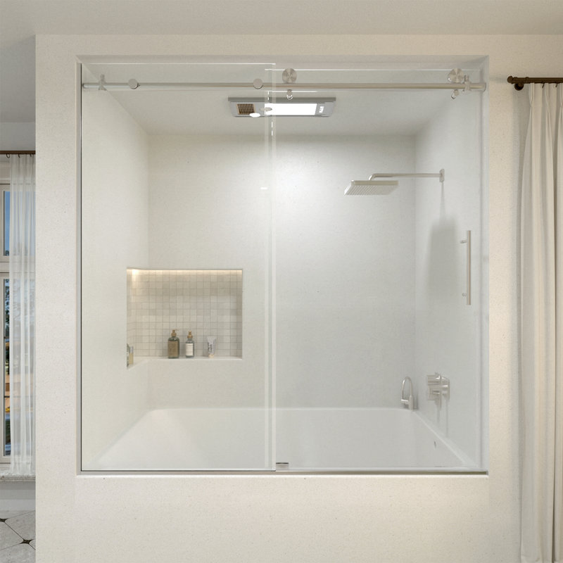 Muse 60 in. W x 60 in. H Sliding Bath Tub Door in Semi Frameless in Brushed Nickel with Clear Glass, Brushed Nickel