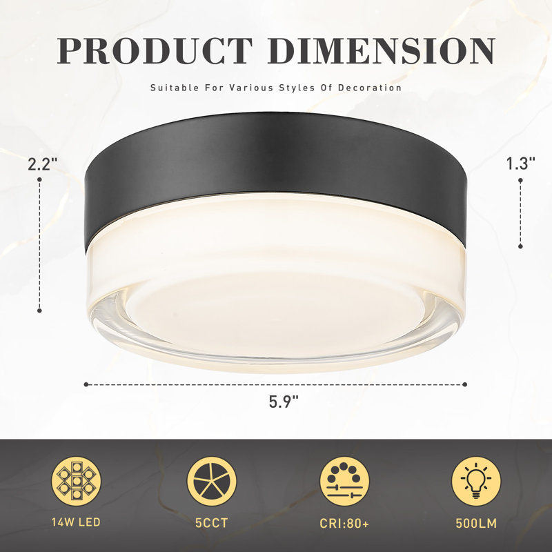 4 Pack 6 Inch LED Dimmable Flush Mount Milky White Glass Shade 5 Colors Temperatures Switch, Black