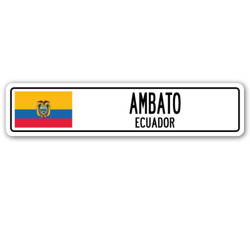 Battaglia Ambato, drapeau équatorien, plaque de rue en aluminium, H 8 po x l 36 po x P 1 po