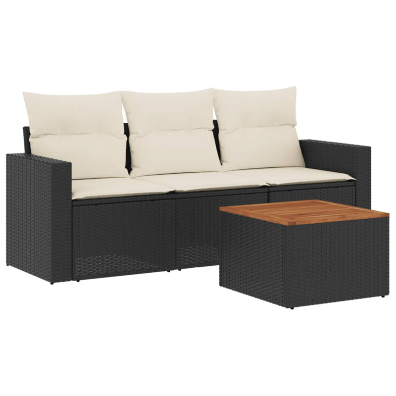 Ensemble de canapé de jardin modulaire en rotin PE noir 4 pièces