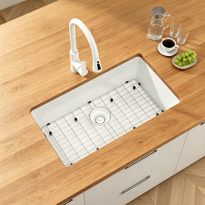 31" L X 18'' W Undermount Single Bowl Granite Composite Kitchen Sink, White