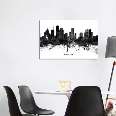 Houston Skyline Black & White by WallDecorAddict - Wrapped Canvas Print