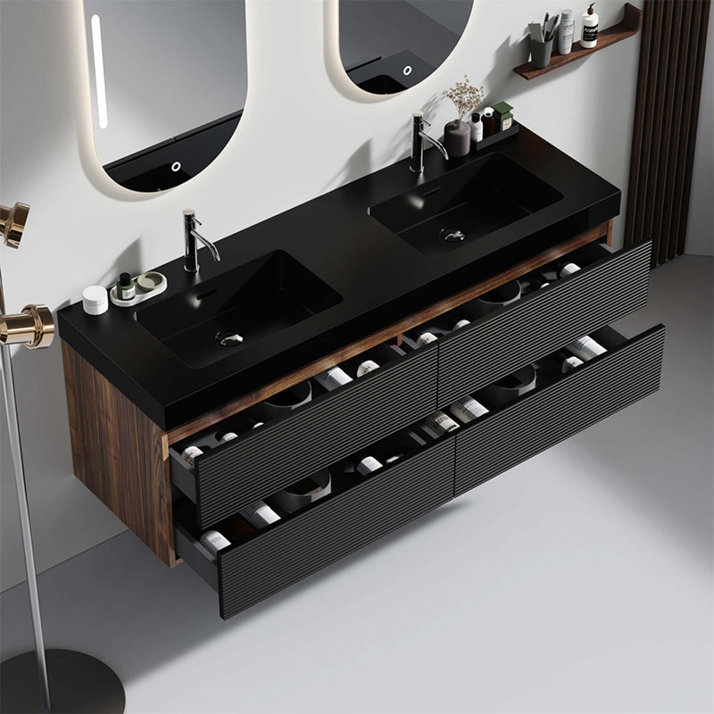 Grace 60" Bathroom Vanity With Matt Engineered Quartz Sink And Soft Drawers, Wall Mounted Floating Bathroom Vanity For Modern Bathroom, One-Piece Matt Basin, Pre-Assembled
