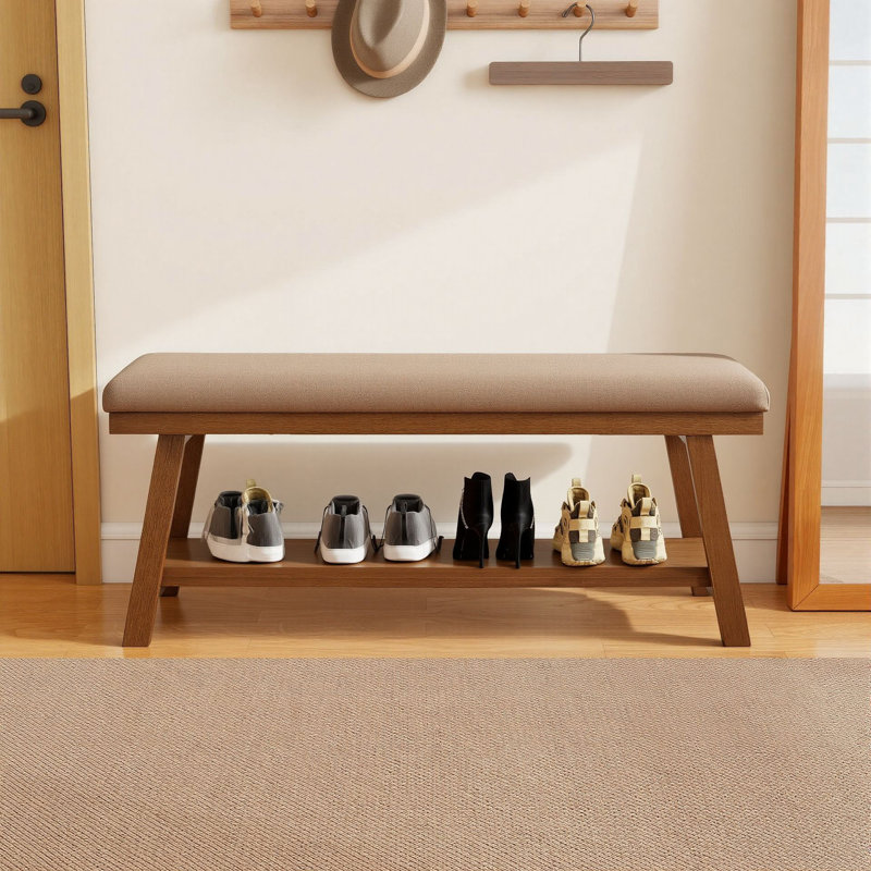 Banc de bout de lit moderne 43 po, banc rembourré en lin avec tablette de rangement pour chambre à coucher, vestibule, Lin