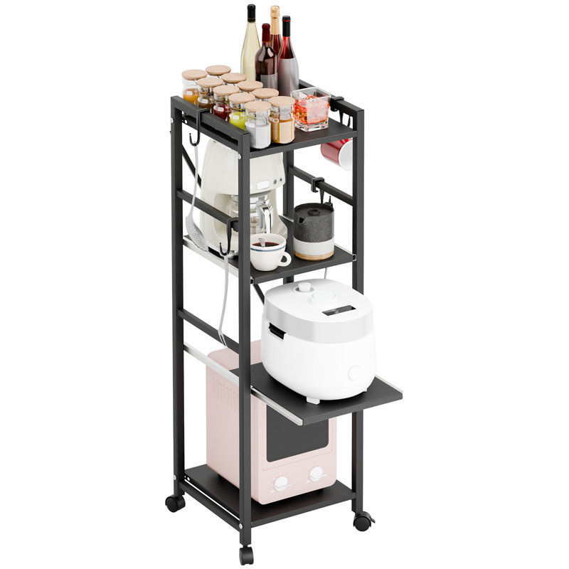 Chariot de cuisine à 4 niveaux avec roulettes, support de rangement autoportant à 4 niveaux réglable en hauteur
