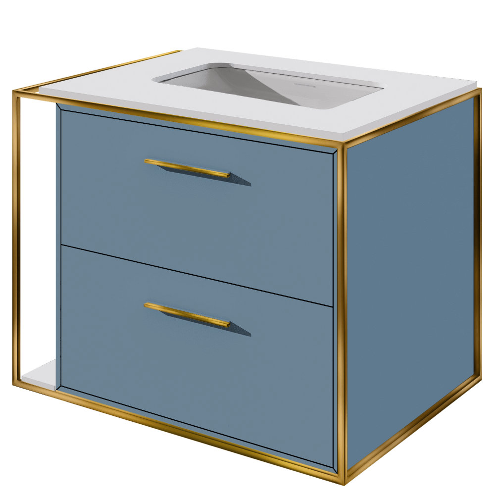 24" Cherry Single Bathroom Vanity, Azure, Brass, Wall Mount
