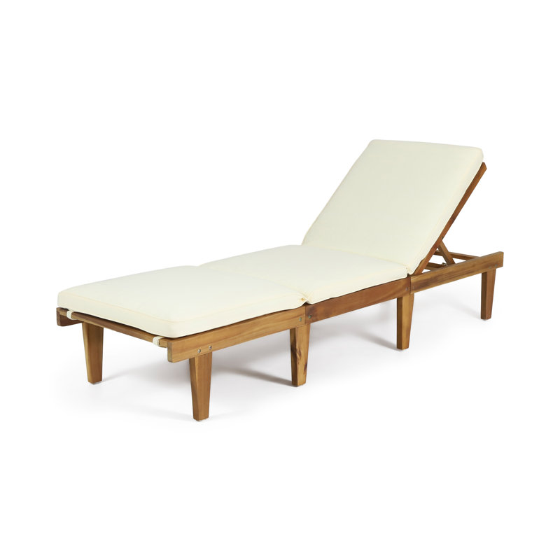 Outdoor Acacia Wood Chaise Lounge with Table - Thumbnail 3
