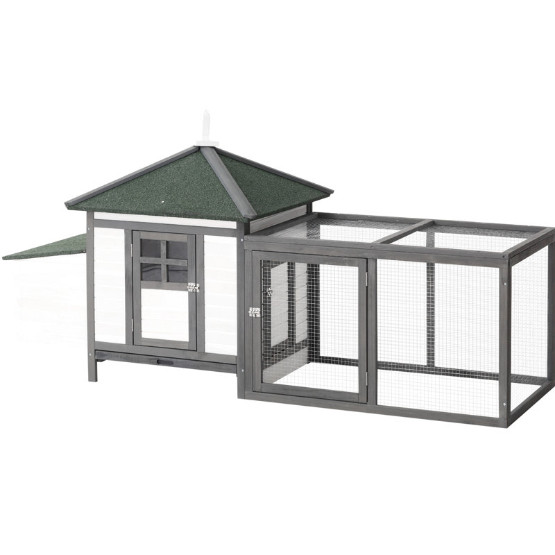 Poulailler de 77 po en bois gris avec nichoir, poulailler à finition peinture, gris, nichoir et plateau à poubelle amovible, pour les jardins extérieurs