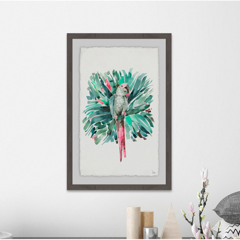 Parrot In Nature by Julia Posokhova - Single Picture Frame Painting, 91 cm H x 61 cm W x 3 cm D
