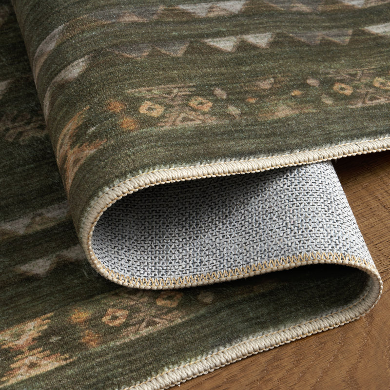 Tapis antidérapant à motif géométrique délavé Modern, Olive / Brown, Rectangle 9 pi x 12 pi