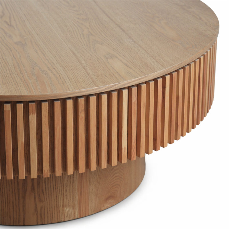 Table basse 31,5 "ronde avec rangement Table d'appoint moderne en placage de bois massif, Bois naturel
