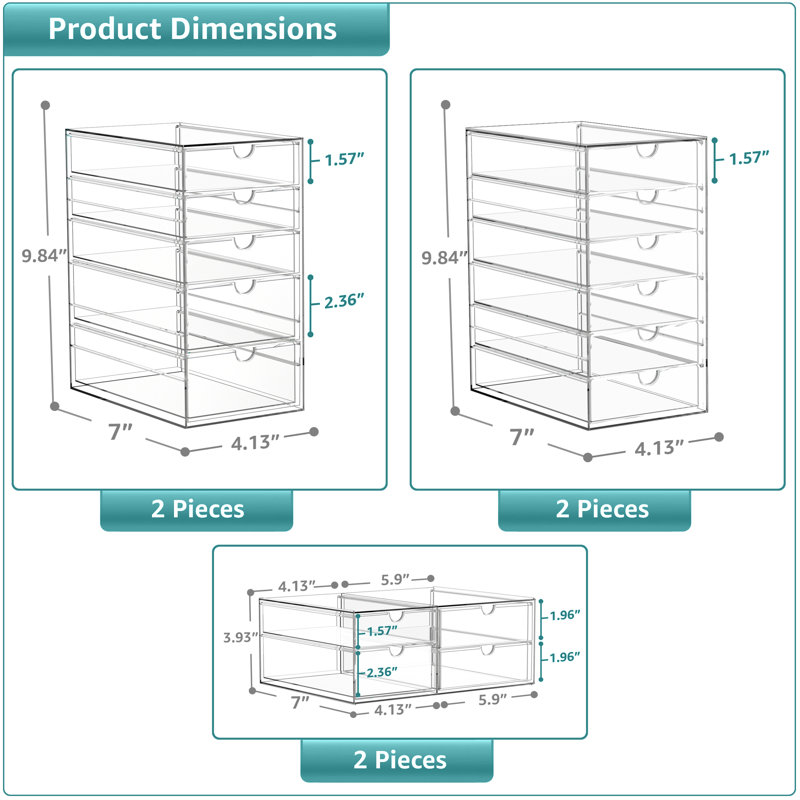 Bacs de rangement et de rangement transparents Sorbus avec tiroirs, 4 caisses de rangement empilables pour le bureau, la cuisine, l'artisanat et plus encore, 30 tiroirs