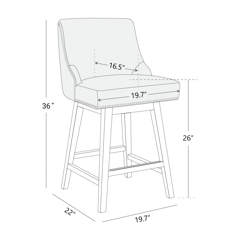 Tabouret de comptoir pivotant 26 po Shurma, Bleu, H 36 po x l 19,7 po x P 22 po