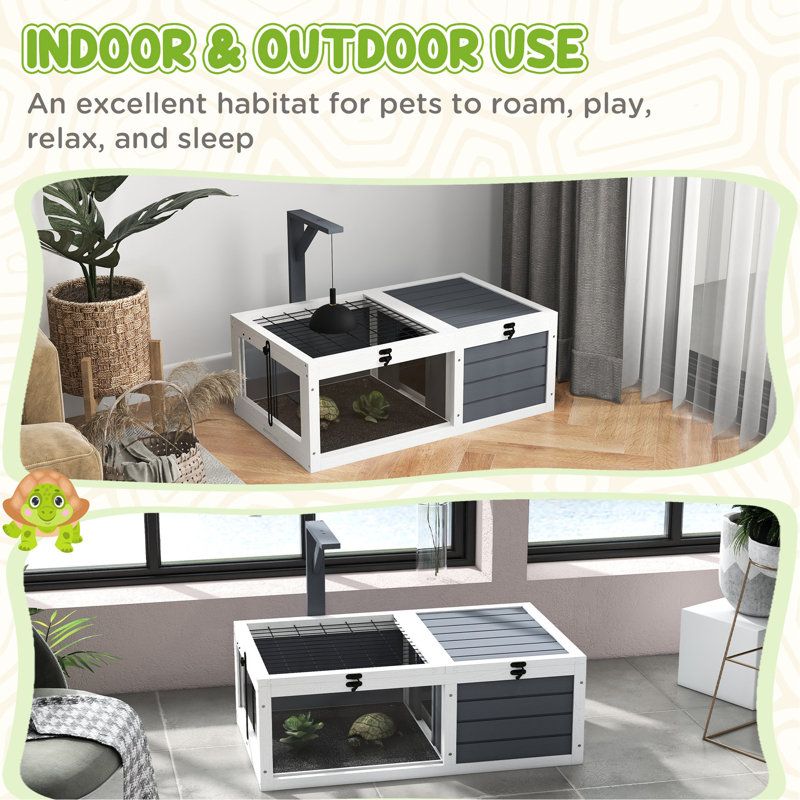Terrarium gris tortue en bois avec couvercles pouvant être ouverts